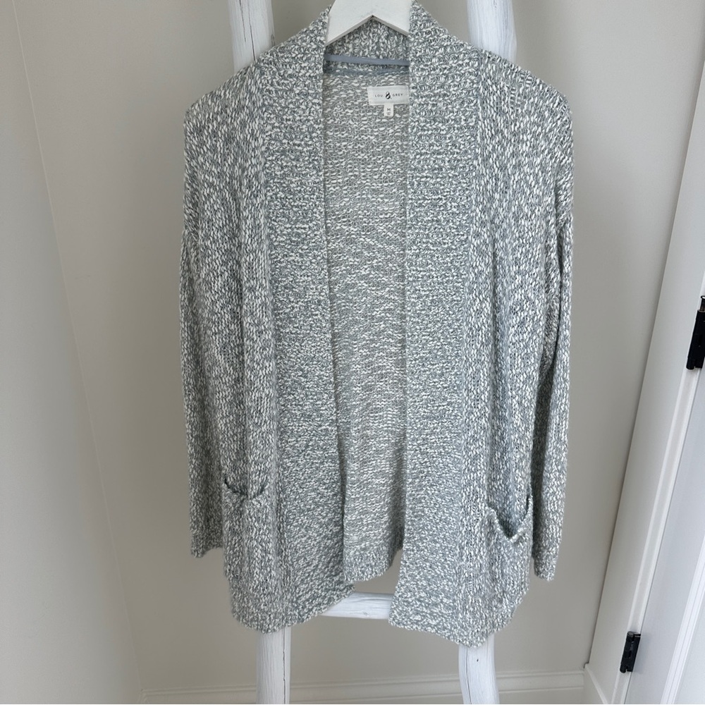 Lou & Grey Marled Gray Women's Open Front Cardigan Sweater Size Medium